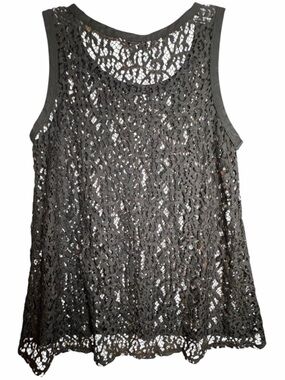 Banana Republic Heritage Black Lace Mesh Tank Top Sheer Trapeze Small